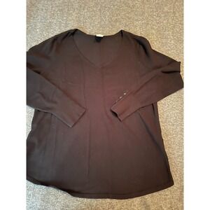 New Chico's Top Blouse Women Size 1 Medium Stretch Buttons Bell Sleeve Black